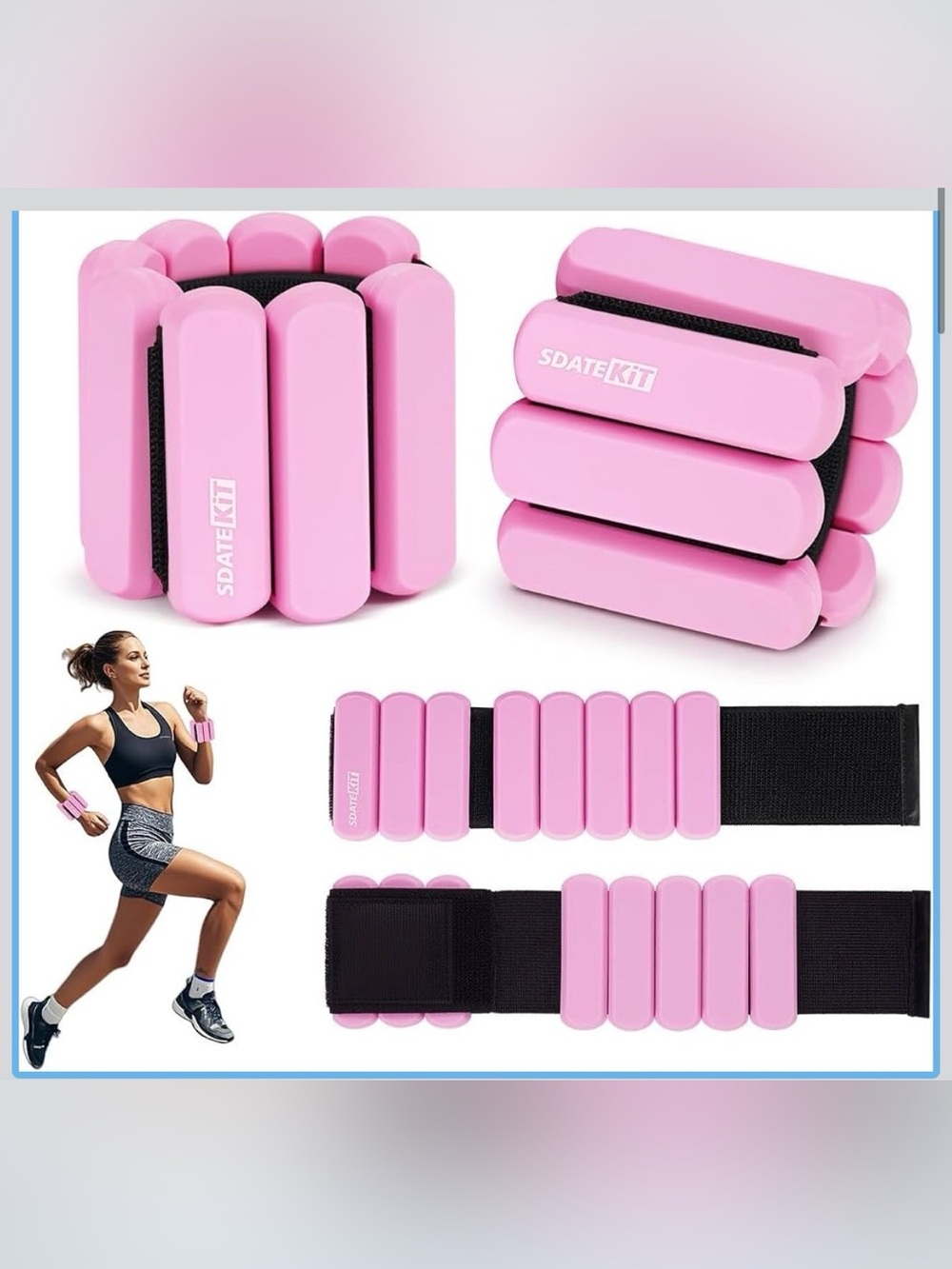 Wrist and Ankle Weights for Women & Men Set of 2 (1lb Each), Adjustable Silicone